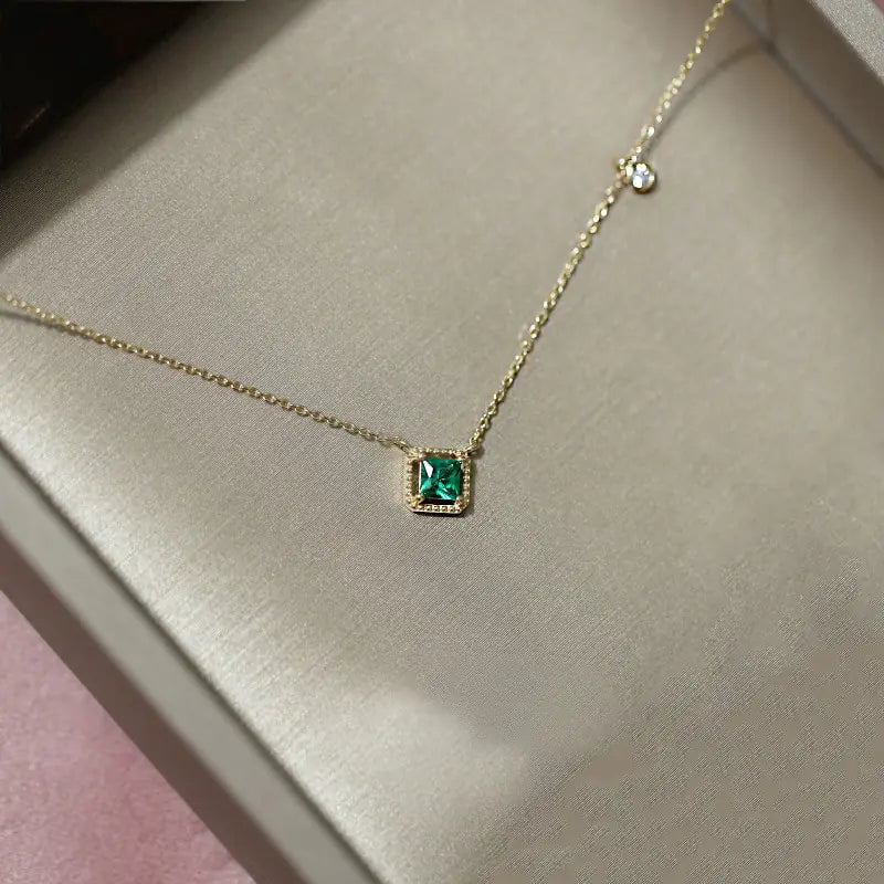 Square Emerald Pendant Necklace