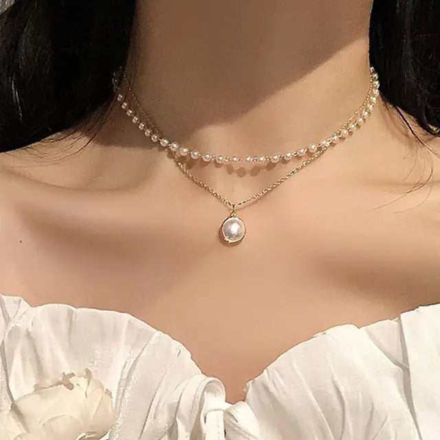 Crystal Pearl Pendant Necklace