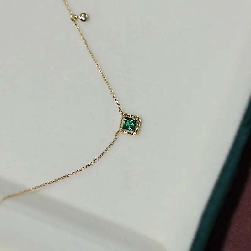 Square Emerald Pendant Necklace