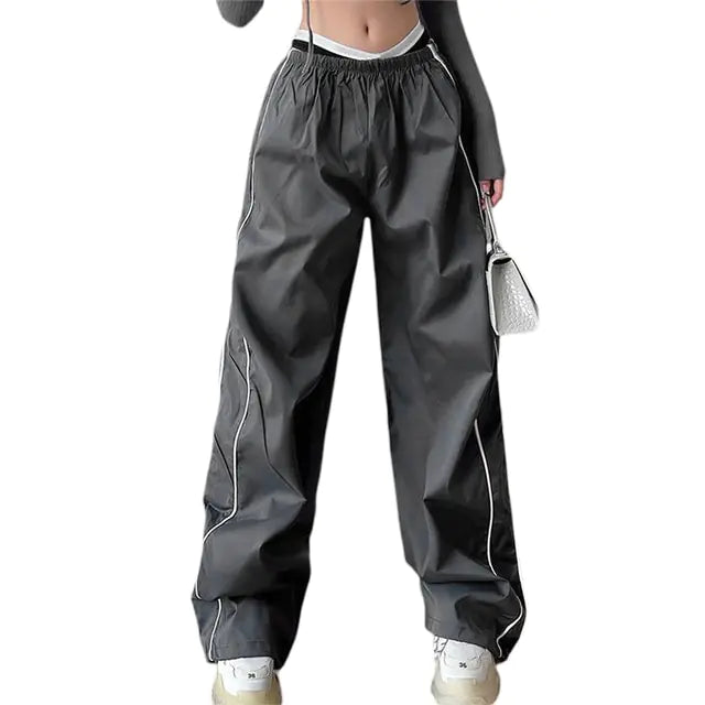 Baggy Cargo Pants Drawstring Elastic Low Waist Parachute Pants