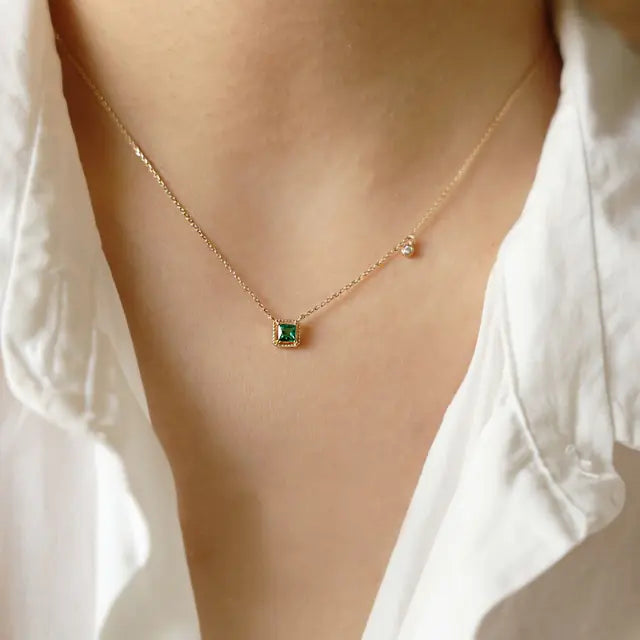 Square Emerald Pendant Necklace