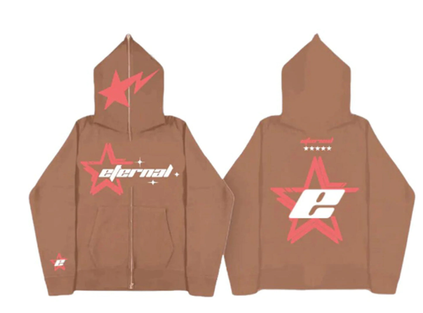 Mens Star Printing Zipper Hoodie