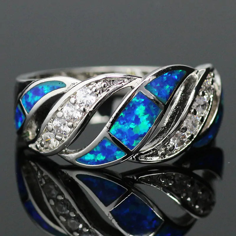 Blue Opal Gem Silver Plated Ring