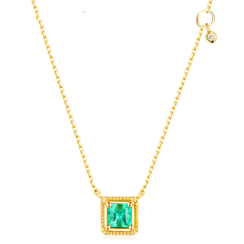 Square Emerald Pendant Necklace