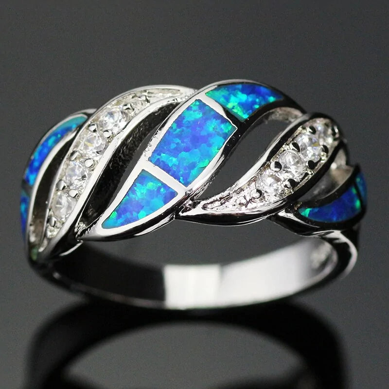 Blue Opal Gem Silver Plated Ring