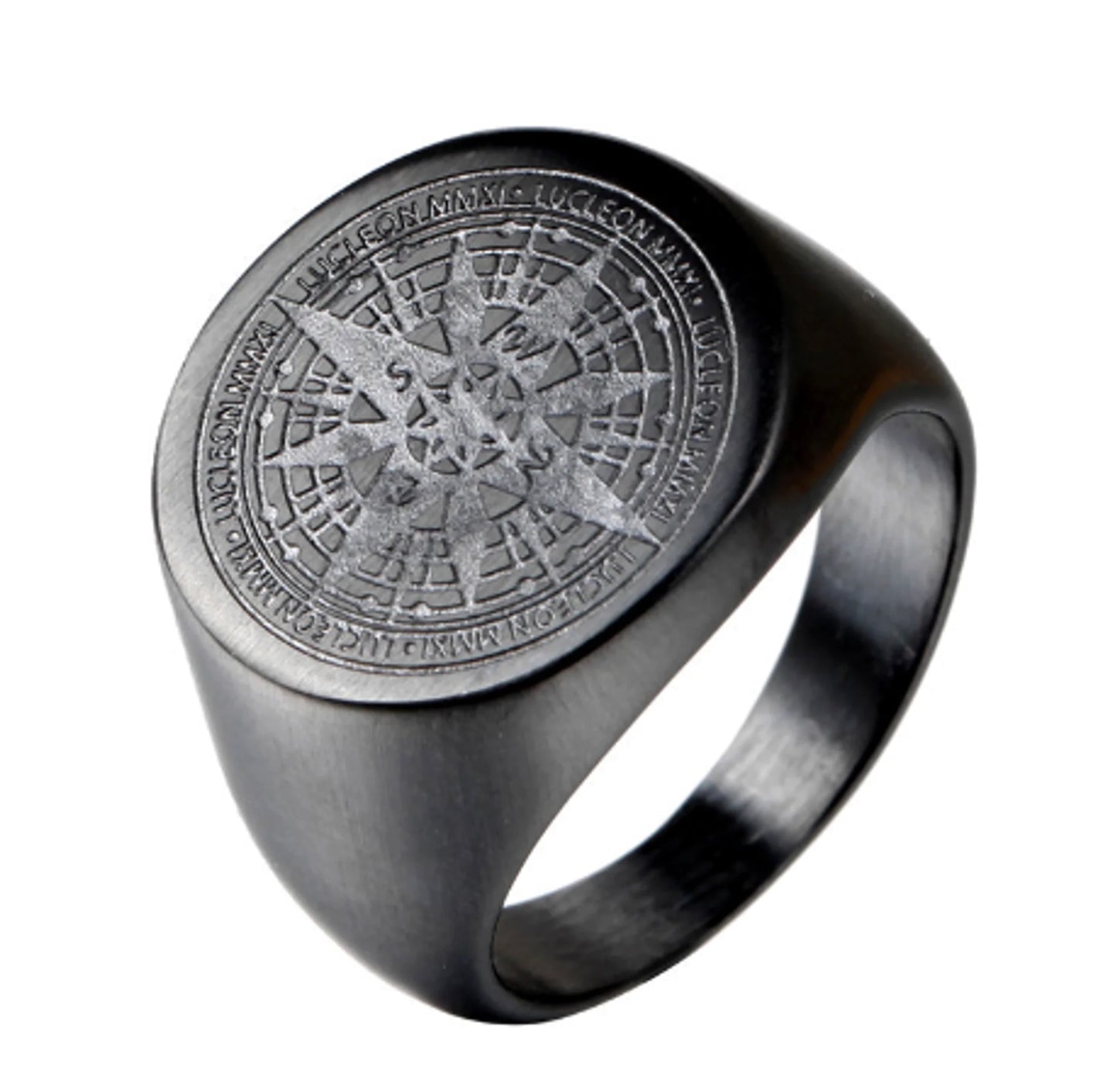 Mens Compass Ring Gold Stainless Steel