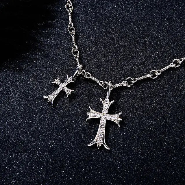 Double Cross Pendant Necklace